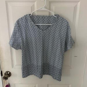 V Neck Blue and White Polka Dot Tee
